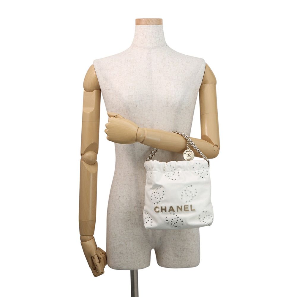 Chanel Handbag 22 Mini CC Logo Perforated Shiny Calf Leather 2-Way Shoulder — view 4