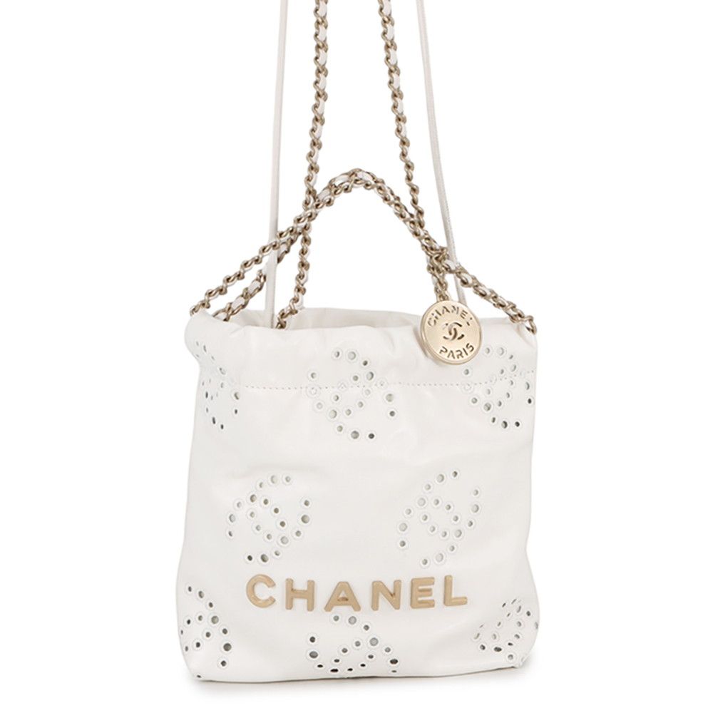 Chanel Handbag 22 Mini CC Logo Perforated Shiny Calf Leather 2-Way Shoulder