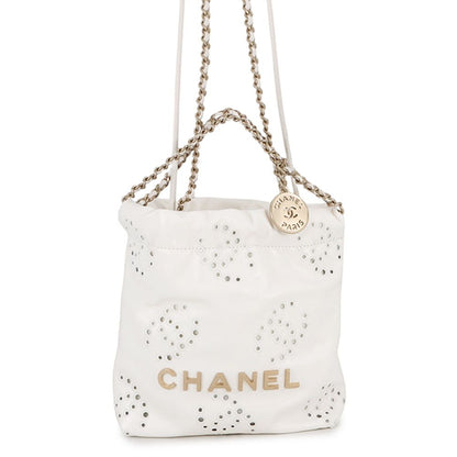 Chanel Handbag 22 Mini CC Logo Perforated Shiny Calf Leather 2-Way Shoulder