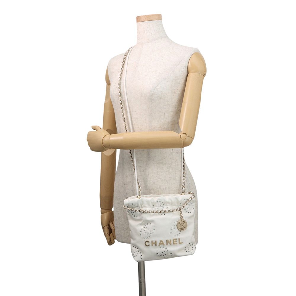 Chanel Handbag 22 Mini CC Logo Perforated Shiny Calf Leather 2-Way Shoulder — view 5