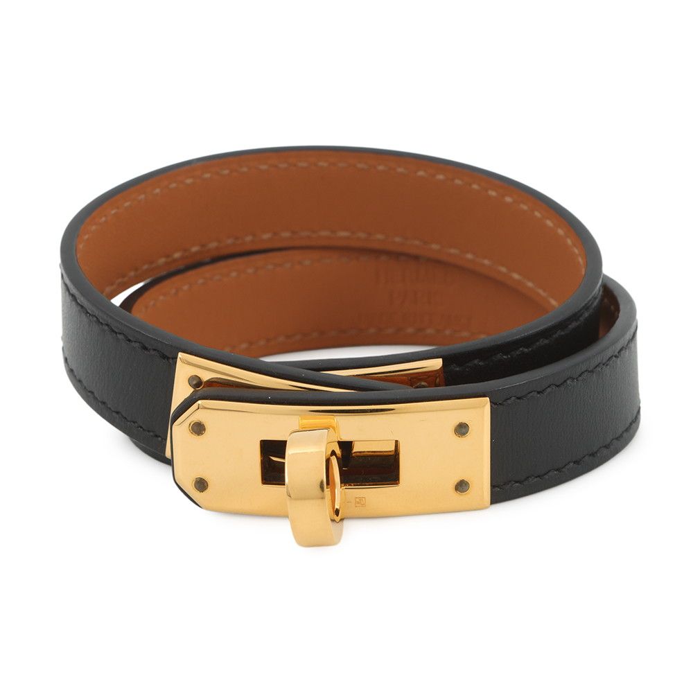 Hermes Bracelet Kelly Double Tour Black Silver Swift