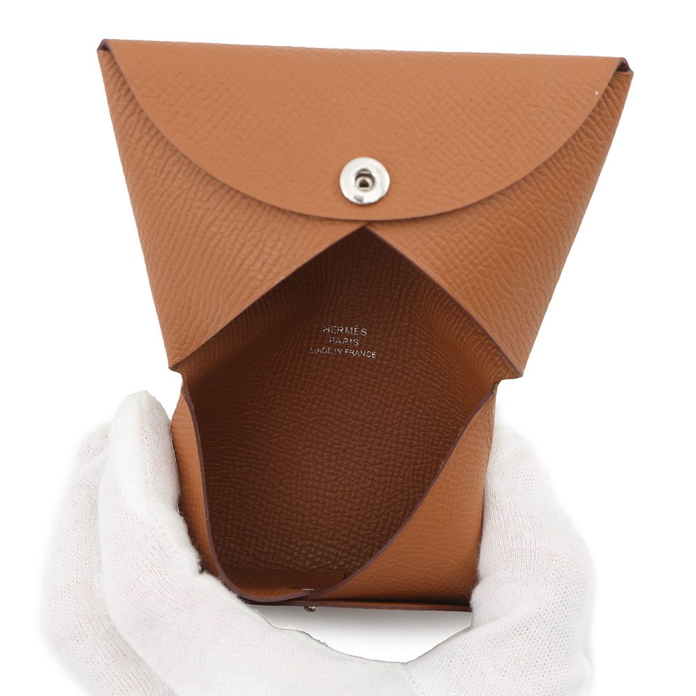 Hermes Card Case Calvi Duo Gold Silver Epsom Business Holder — view 5