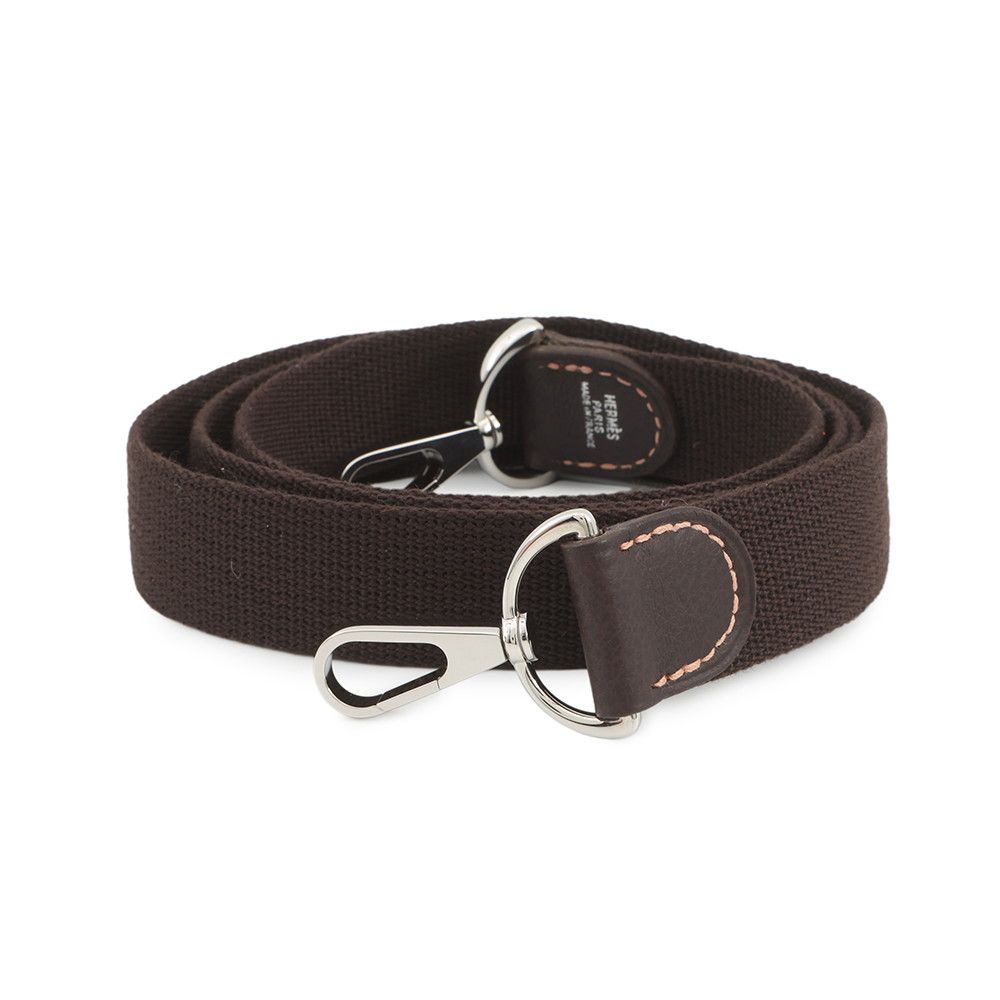 Hermes Shoulder Strap Garden Party TPM Brown Silver Canvas
