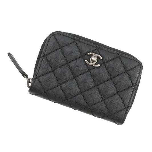 Chanel Coin Case Quilted Turnlock Motif CC Logo Caviar Leather Wallet Black