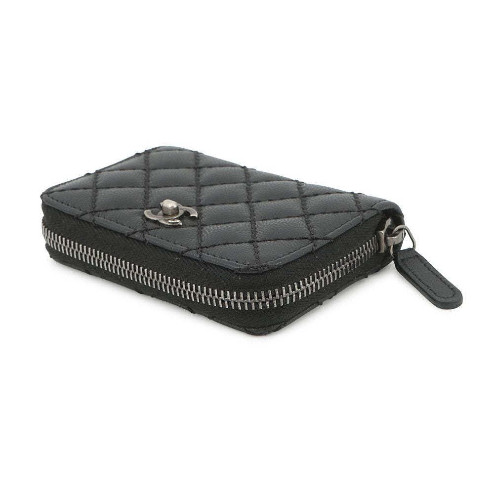 Chanel Coin Case Quilted Turnlock Motif CC Logo Caviar Leather Wallet Black — view 2