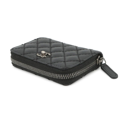 Chanel Coin Case Quilted Turnlock Motif CC Logo Caviar Leather Wallet Black — view 2