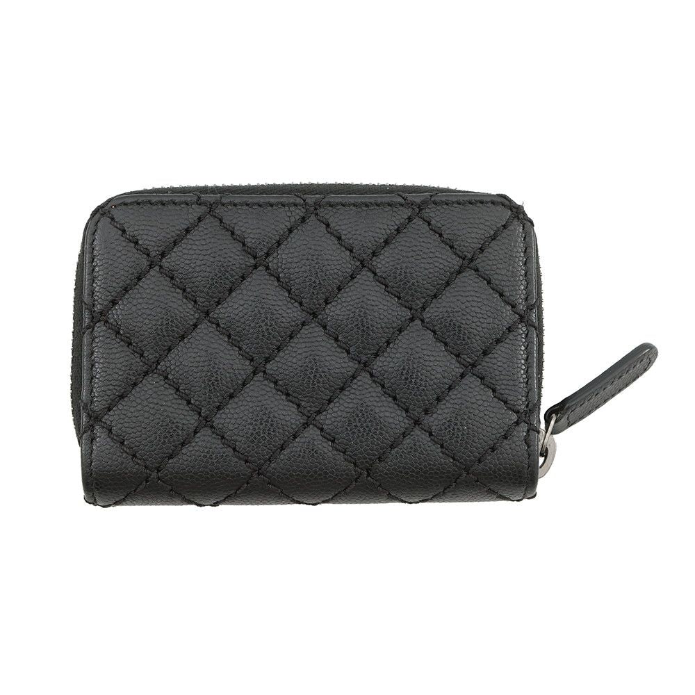 Chanel Coin Case Quilted Turnlock Motif CC Logo Caviar Leather Wallet Black — view 3