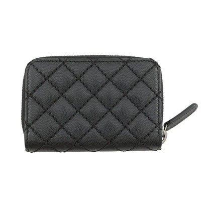 Chanel Coin Case Quilted Turnlock Motif CC Logo Caviar Leather Wallet Black — view 3