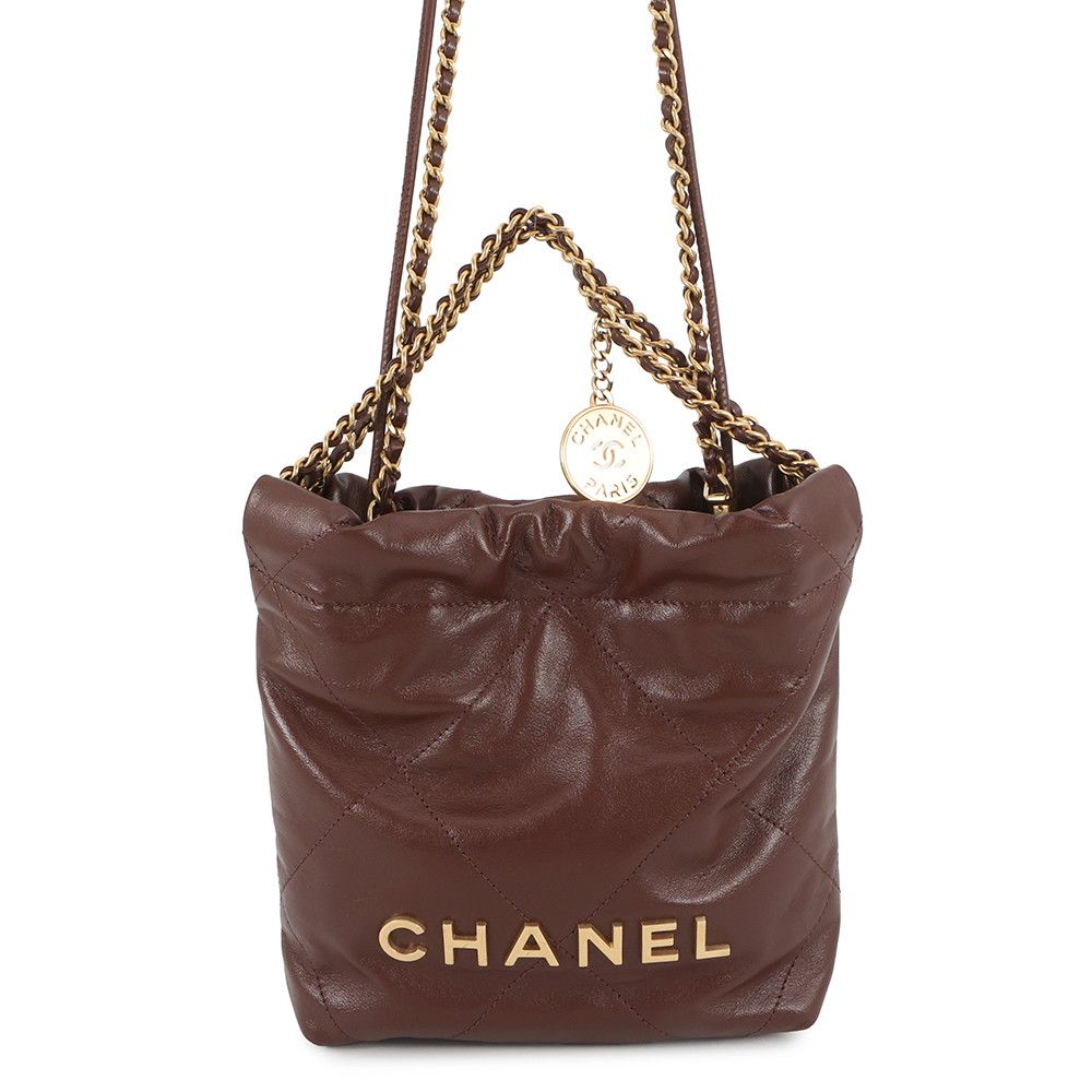 Chanel 22 Mini CC Logo Shiny Calfskin 2-Way Shoulder
