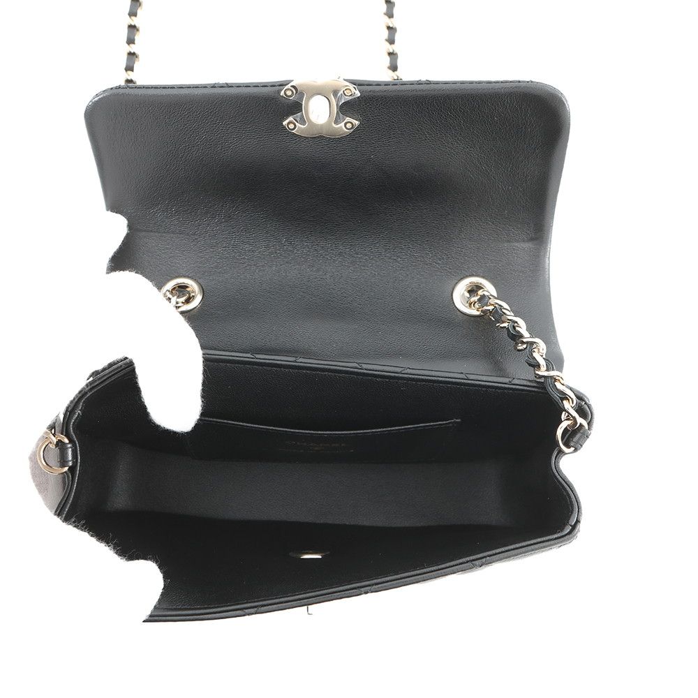 Chanel Chain Shoulder Bag Mini Flap CC Logo Quilted Lambskin Black — view 5