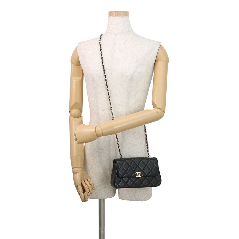 Chanel Chain Shoulder Bag Mini Flap CC Logo Quilted Lambskin Black — view 4