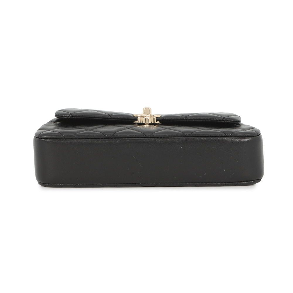 Chanel Chain Shoulder Bag Mini Flap CC Logo Quilted Lambskin Black — view 3