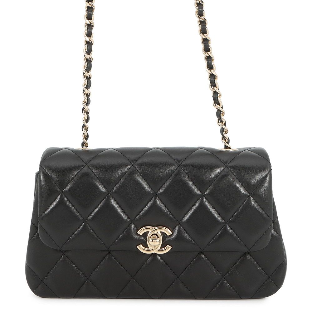 Chanel Chain Shoulder Bag Mini Flap CC Logo Quilted Lambskin Black