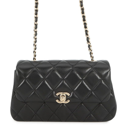 Chanel Chain Shoulder Bag Mini Flap CC Logo Quilted Lambskin Black