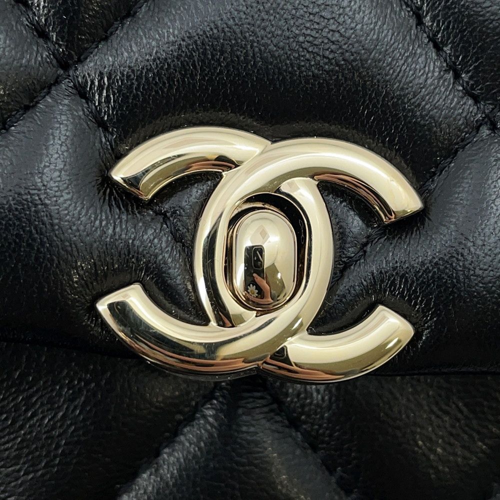 Chanel Chain Shoulder Bag Mini Flap CC Logo Quilted Lambskin Black — view 8