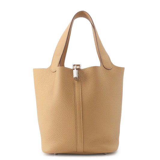 Hermes Handbag Picotin Lock MM Biscuit Silver Taurillon Clemence