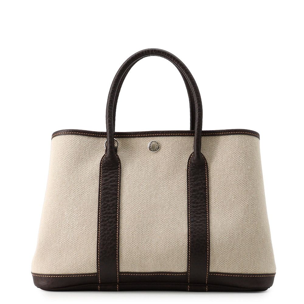 Hermes Tote Garden Party TPM Beige Brown Silver Toile Officier Buffalo 2-Way