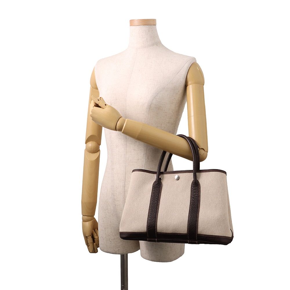 Hermes Tote Garden Party TPM Beige Brown Silver Toile Officier Buffalo 2-Way — view 4