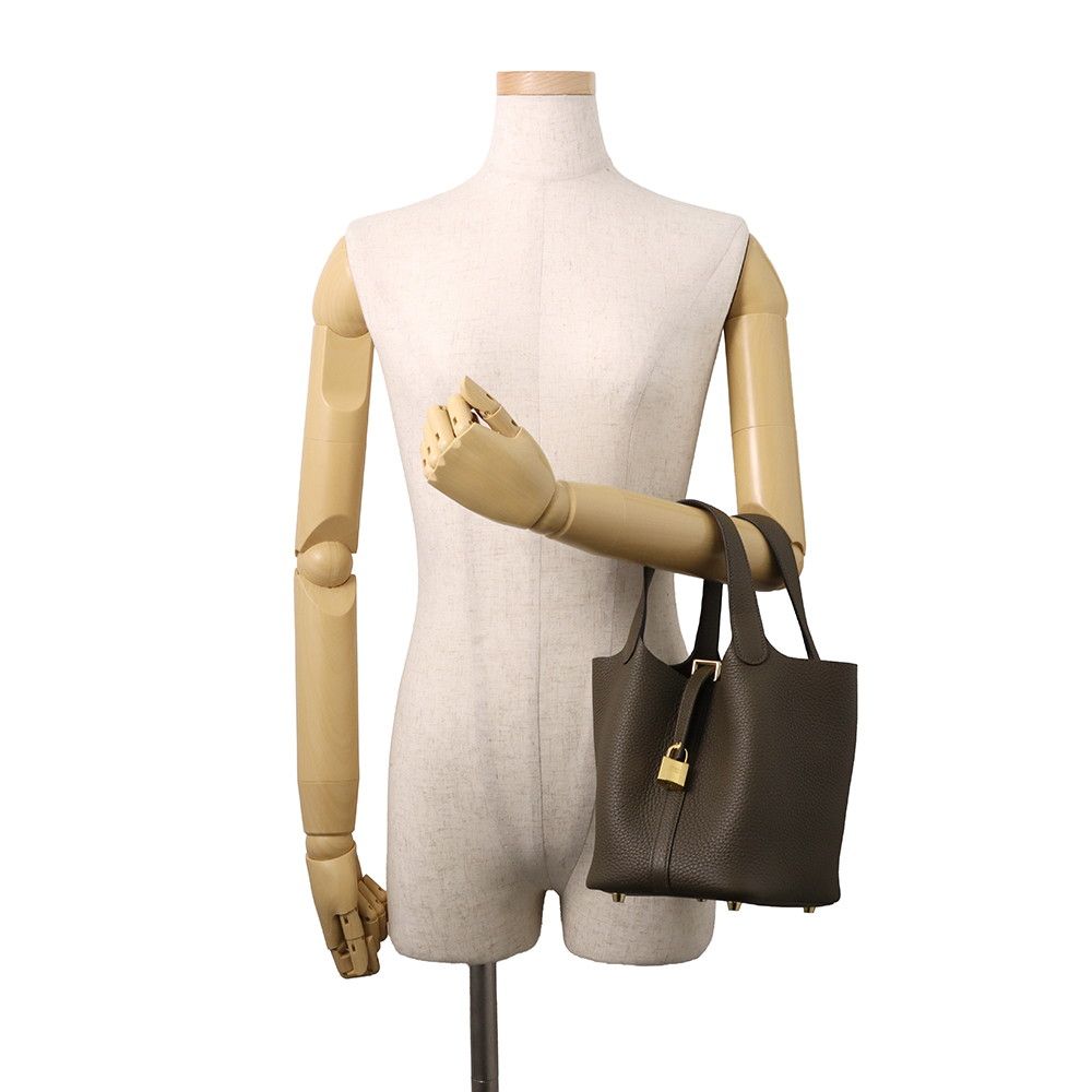 Hermes Handbag Picotin Lock PM Vert Roden Gold Taurillon Clemence — view 4