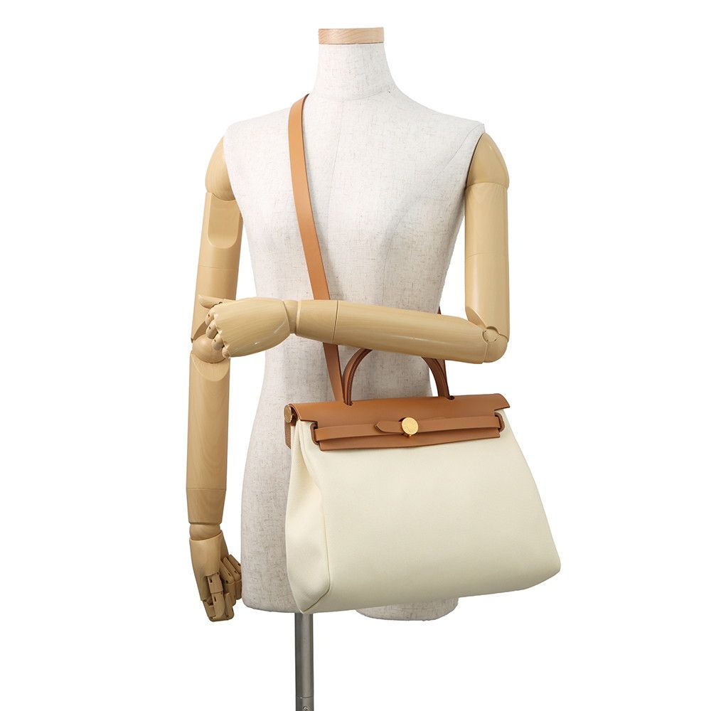 Hermes Herbag Zip PM le Tourne Beton Natural Sable Gold Toile Ash Vache Hunter — view 4