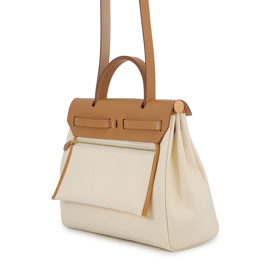 Hermes Herbag Zip PM le Tourne Beton Natural Sable Gold Toile Ash Vache Hunter — view 2