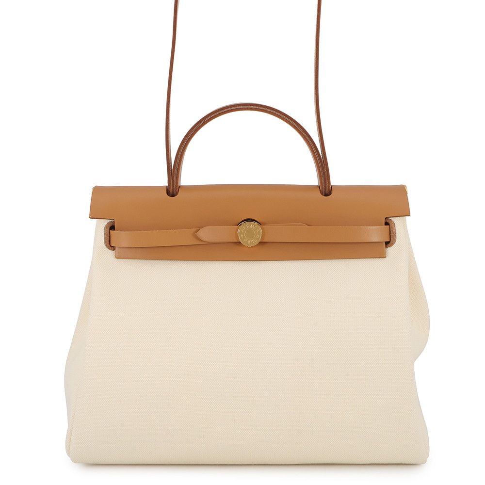 Hermes Herbag Zip PM le Tourne Beton Natural Sable Gold Toile Ash Vache Hunter
