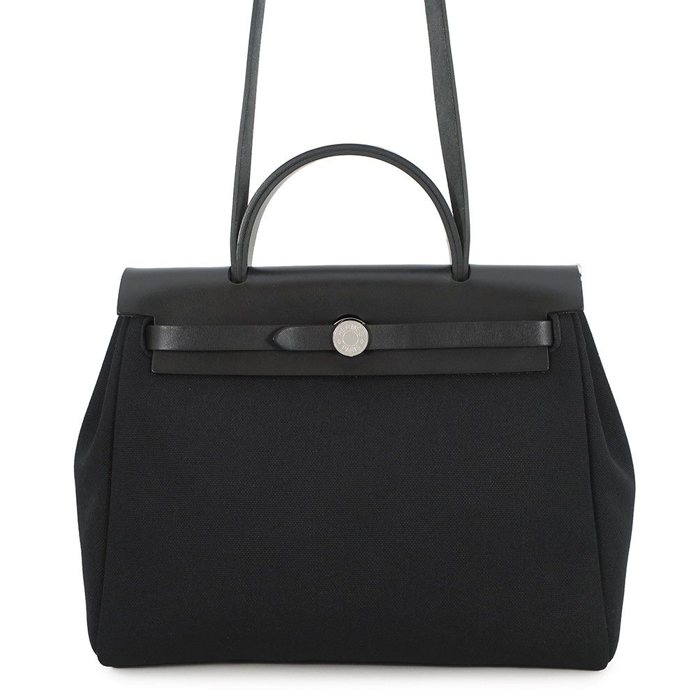 Hermes Herbag Zip PM Black Silver Toile Officier Vache Hunter Handbag