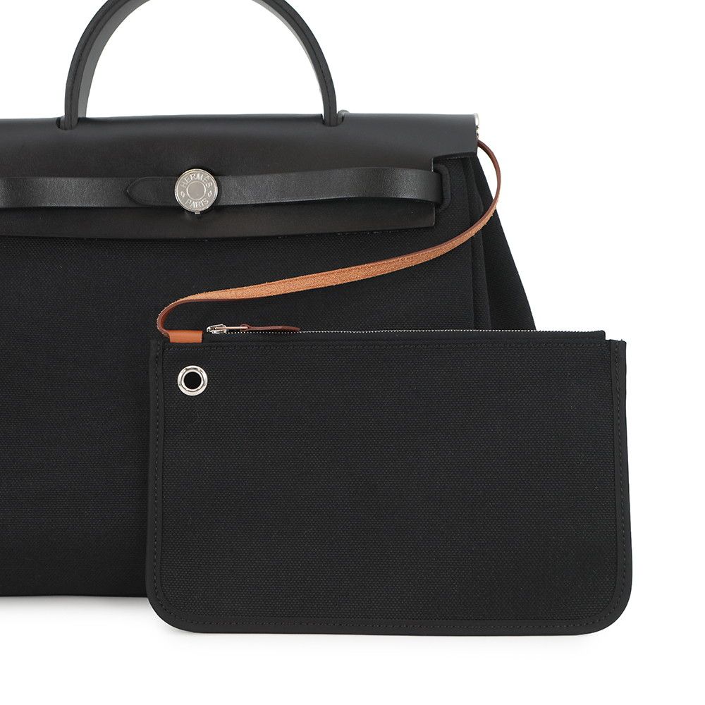 Hermes Herbag Zip PM Black Silver Toile Officier Vache Hunter Handbag — view 6