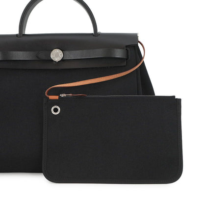 Hermes Herbag Zip PM Black Silver Toile Officier Vache Hunter Handbag — view 6