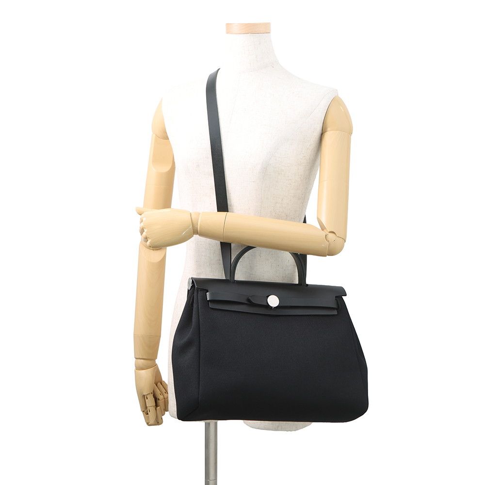 Hermes Herbag Zip PM Black Silver Toile Officier Vache Hunter Handbag — view 4