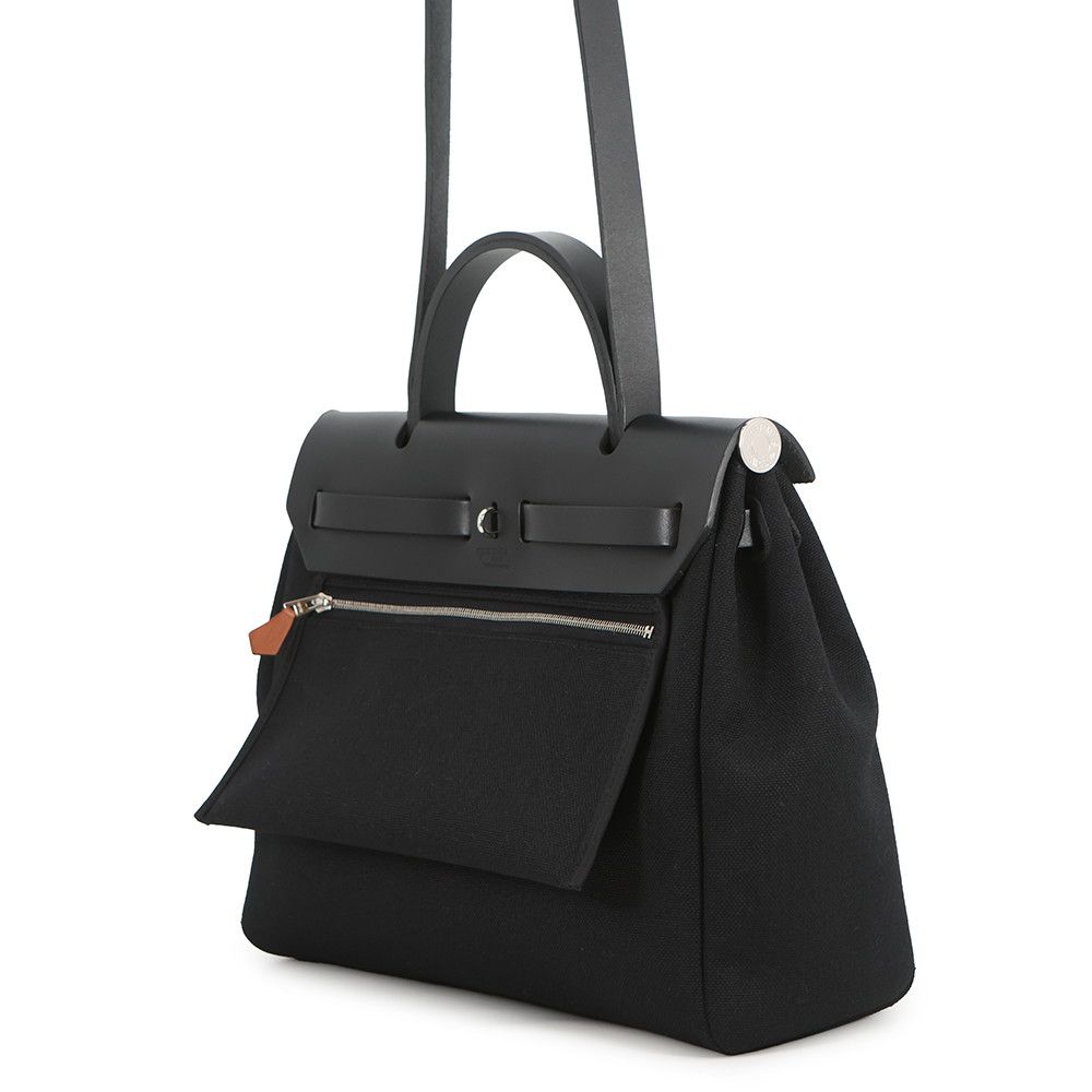 Hermes Herbag Zip PM Black Silver Toile Officier Vache Hunter Handbag — view 2