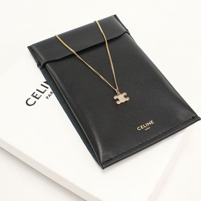Celine Rhinestone Triomphe Necklace Metal