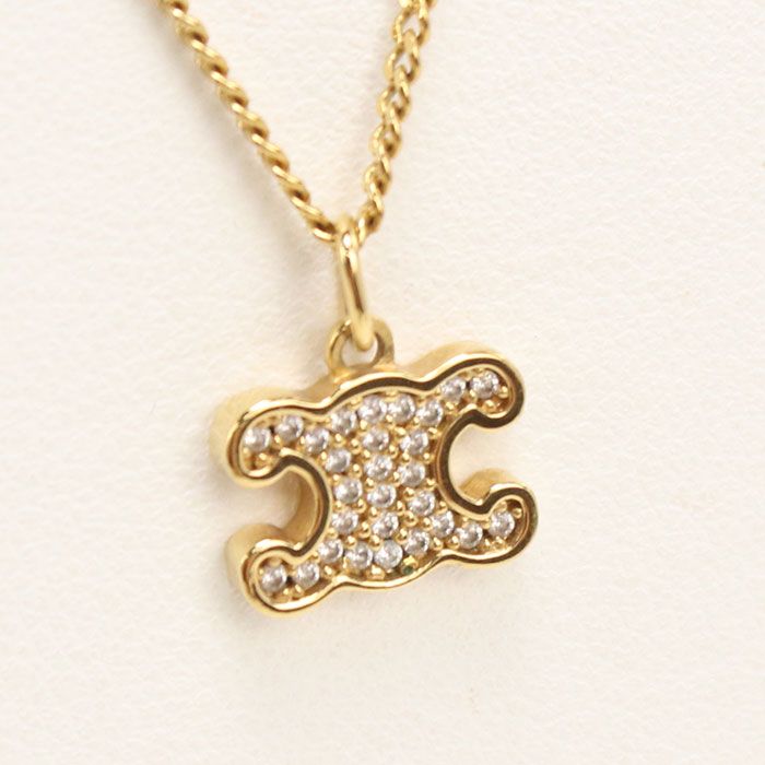 Celine Rhinestone Triomphe Necklace Metal — view 2