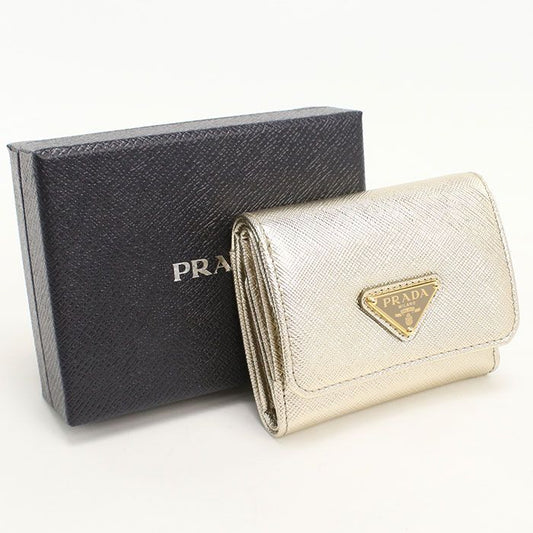 Prada Saffiano Triangle Trifold Wallet Leather