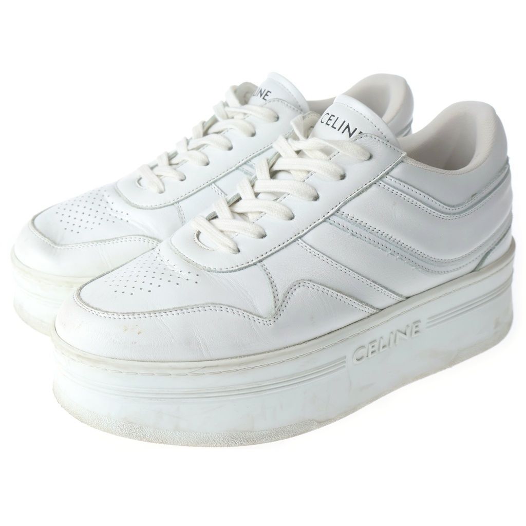 Celine Block Sneakers Leather Lace Up Wedge Outsole White — view 2