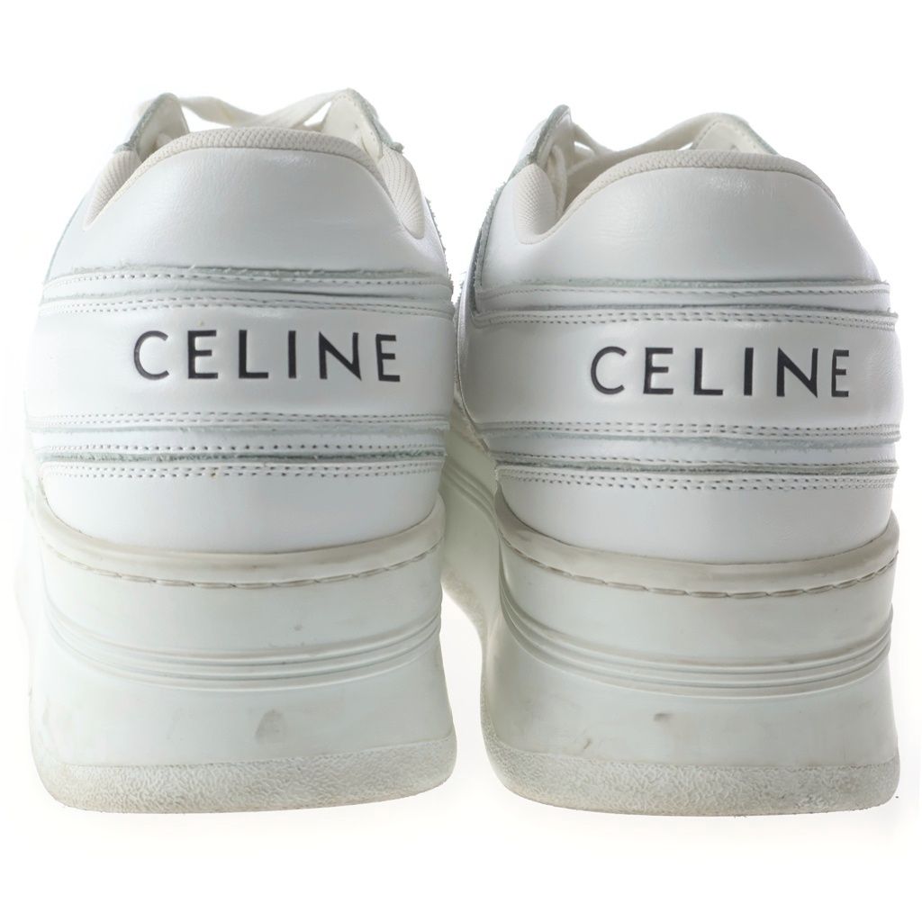 Celine Block Sneakers Leather Lace Up Wedge Outsole White — view 3