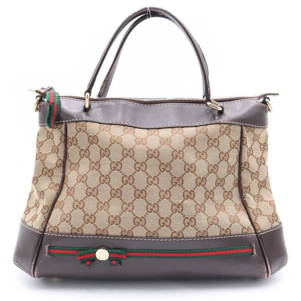 Gucci GG Canvas Mayfair Leather 2-Way Bag Gold Brown Beige