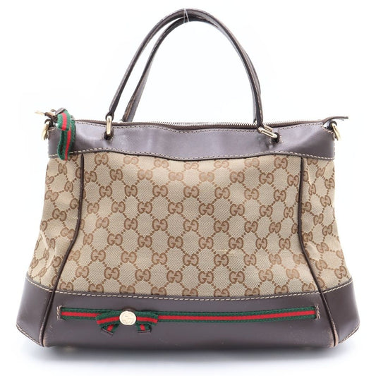 Gucci GG Canvas Mayfair Leather 2-Way Bag Gold Brown Beige