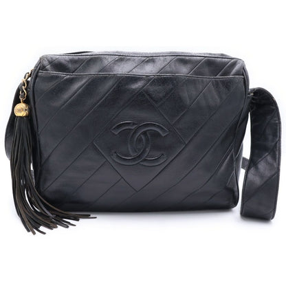 Chanel CC Logo Fringe Shoulder Bag Black Lambskin Gold