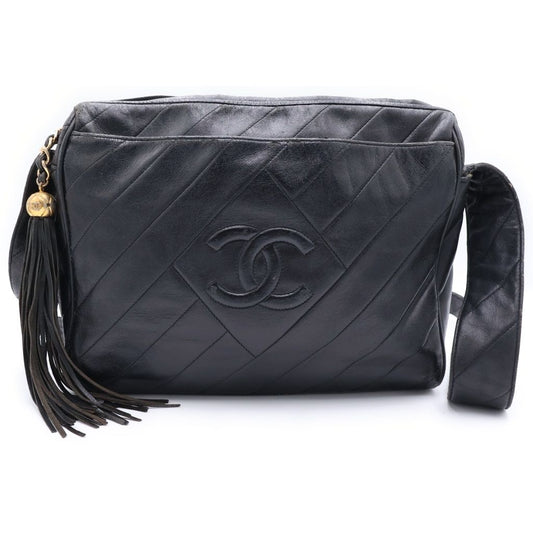 Chanel CC Logo Fringe Shoulder Bag Black Lambskin Gold