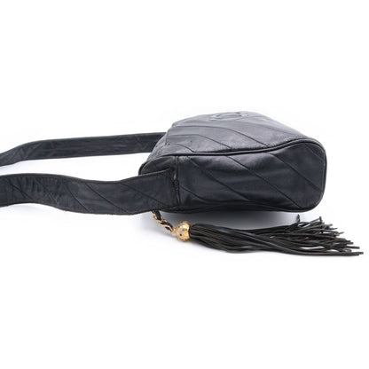 Chanel CC Logo Fringe Shoulder Bag Black Lambskin Gold — view 3