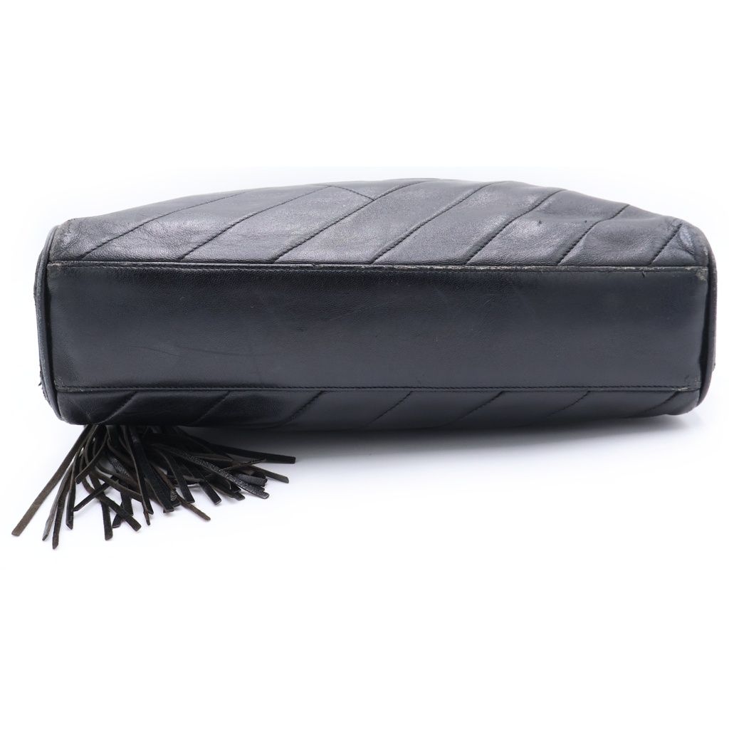 Chanel CC Logo Fringe Shoulder Bag Black Lambskin Gold — view 4