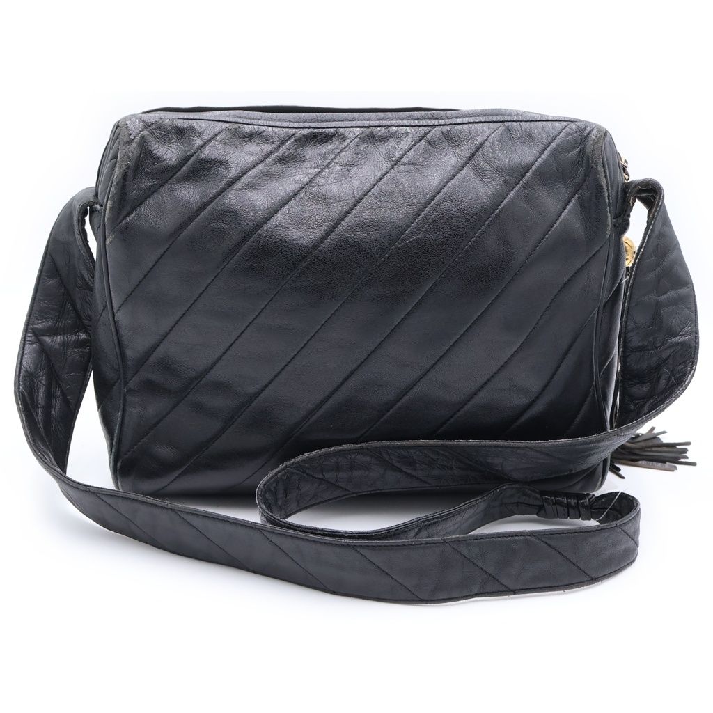 Chanel CC Logo Fringe Shoulder Bag Black Lambskin Gold — view 2