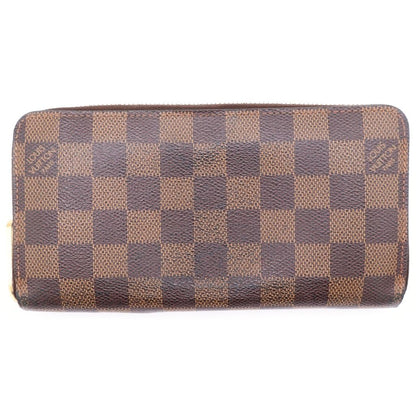 Louis Vuitton Damier Zip Around Wallet Card Case Brown Leather Gold