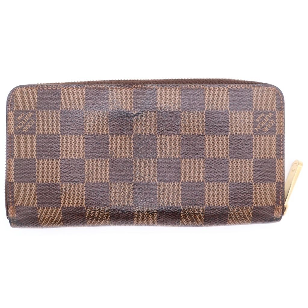 Louis Vuitton Damier Zip Around Wallet Card Case Brown Leather Gold — view 2