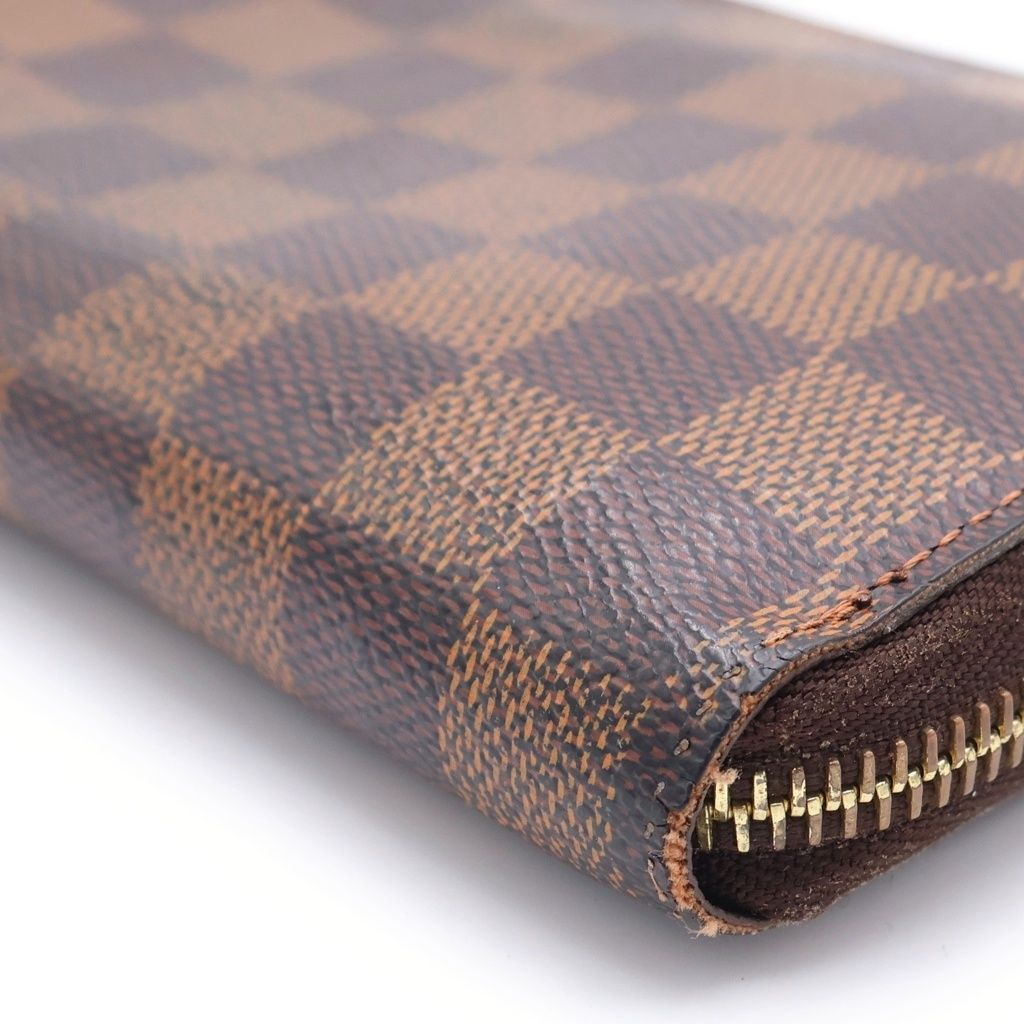 Louis Vuitton Damier Zip Around Wallet Card Case Brown Leather Gold — view 5