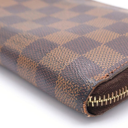 Louis Vuitton Damier Zip Around Wallet Card Case Brown Leather Gold — view 5