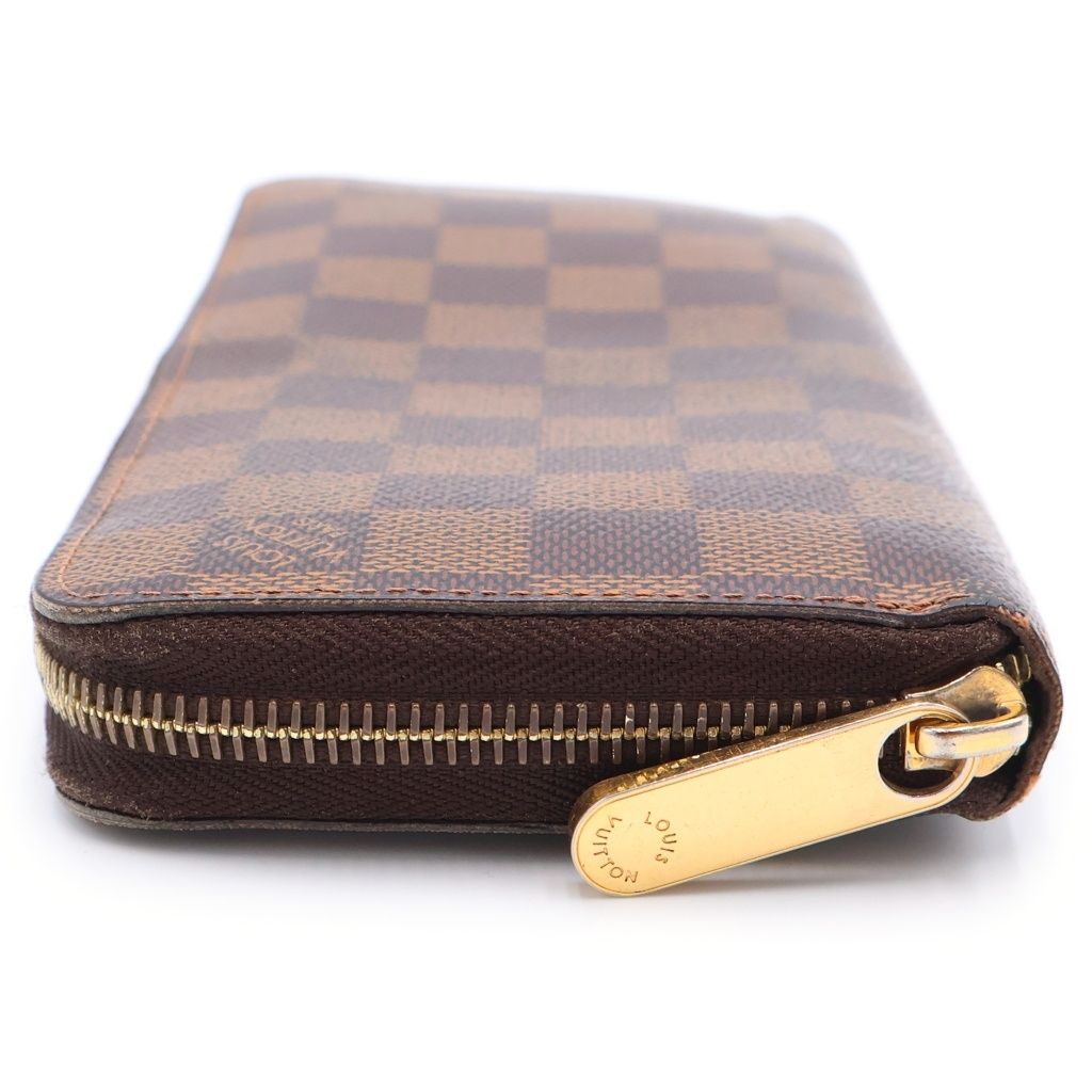 Louis Vuitton Damier Zip Around Wallet Card Case Brown Leather Gold — view 3