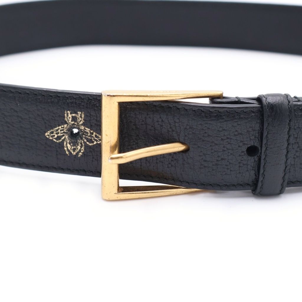 Gucci Bee Star Leather Belt Gold Black — view 4