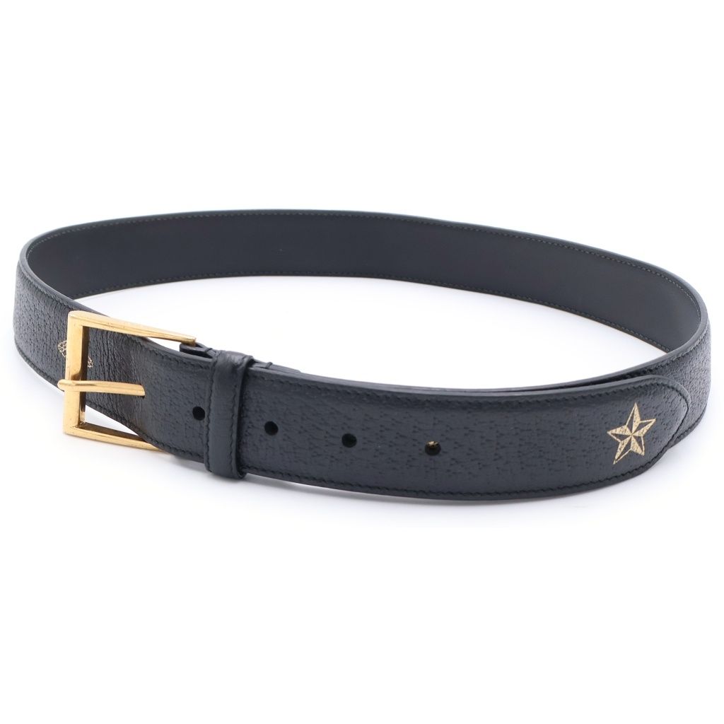 Gucci Bee Star Leather Belt Gold Black